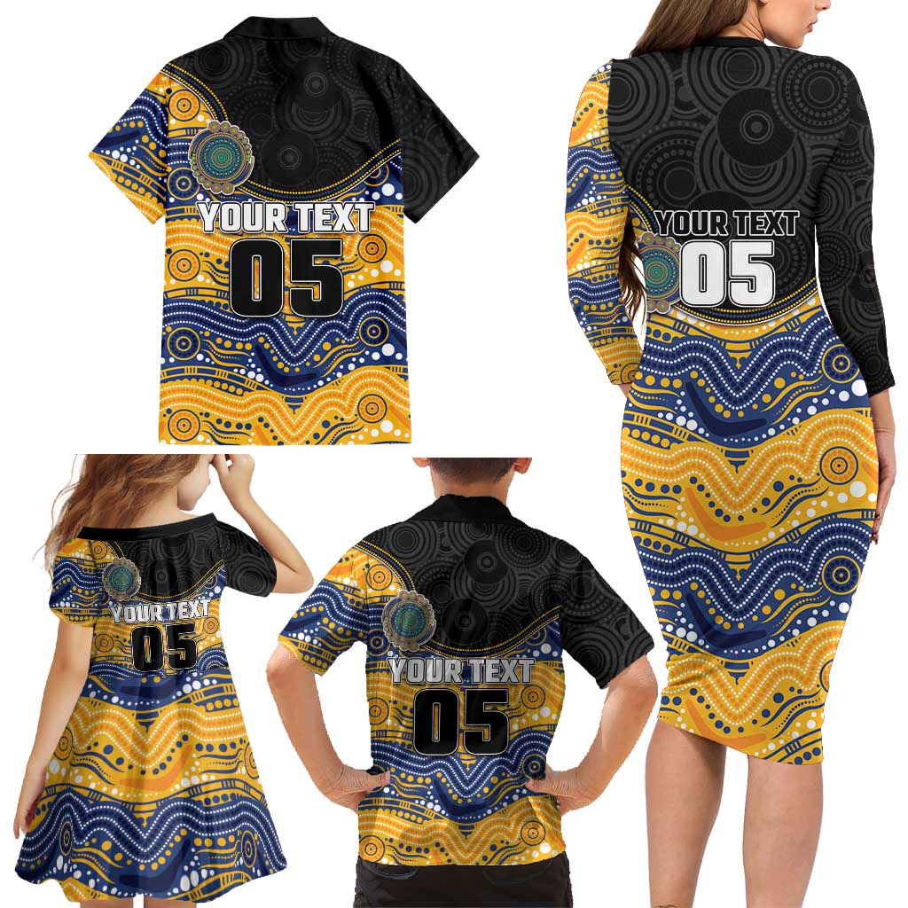 Custom Eels Family Matching Long Sleeve Bodycon Dress and Hawaiian Shirt Eel Mascot With Aboriginal Indigenous
