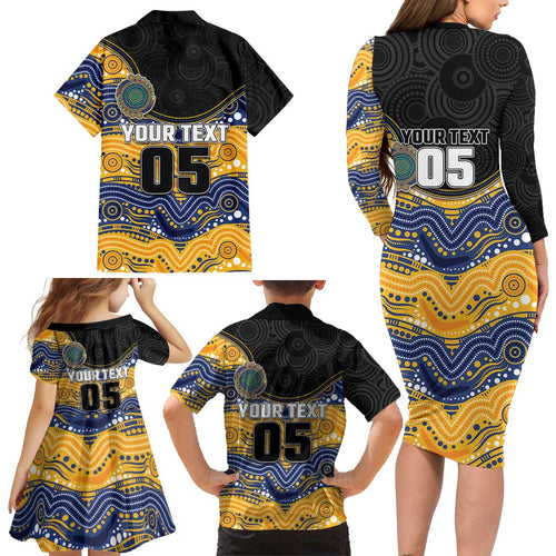 Custom Eels Family Matching Long Sleeve Bodycon Dress and Hawaiian Shirt Eel Mascot With Aboriginal Indigenous