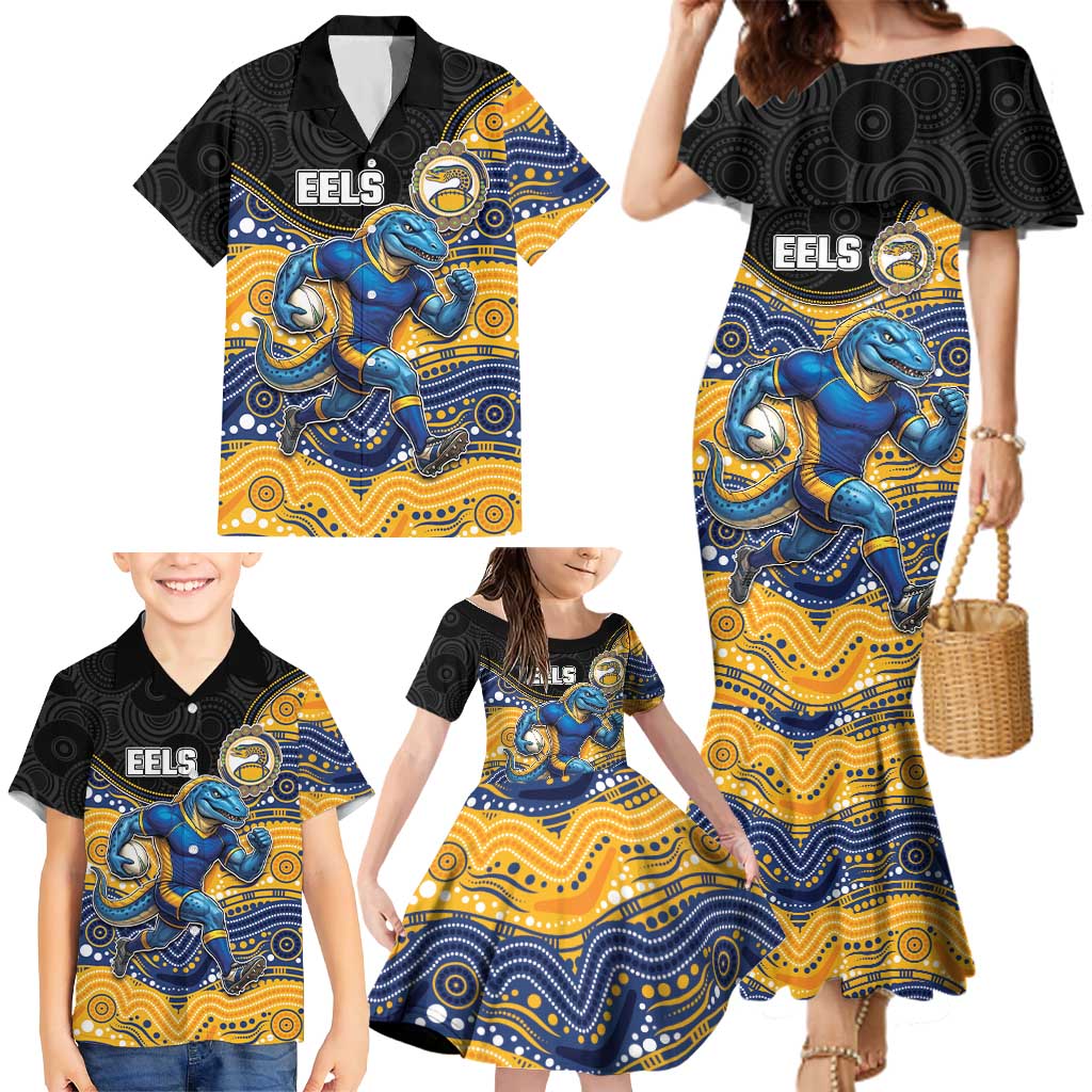 Custom Eels Family Matching Mermaid Dress and Hawaiian Shirt Eel Mascot With Aboriginal Indigenous