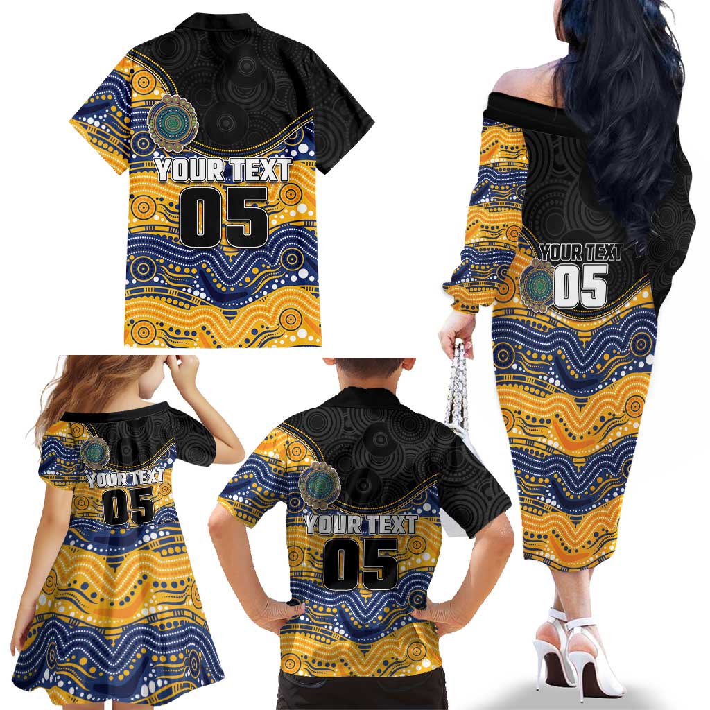 Custom Eels Family Matching Off The Shoulder Long Sleeve Dress and Hawaiian Shirt Eel Mascot With Aboriginal Indigenous