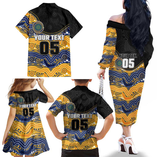 Custom Eels Family Matching Off The Shoulder Long Sleeve Dress and Hawaiian Shirt Eel Mascot With Aboriginal Indigenous