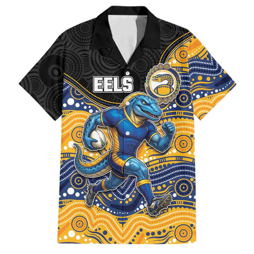 Custom Eels Family Matching Off The Shoulder Long Sleeve Dress and Hawaiian Shirt Eel Mascot With Aboriginal Indigenous