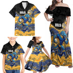 Custom Eels Family Matching Off Shoulder Maxi Dress and Hawaiian Shirt Eel Mascot With Aboriginal Indigenous