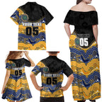 Custom Eels Family Matching Off Shoulder Maxi Dress and Hawaiian Shirt Eel Mascot With Aboriginal Indigenous