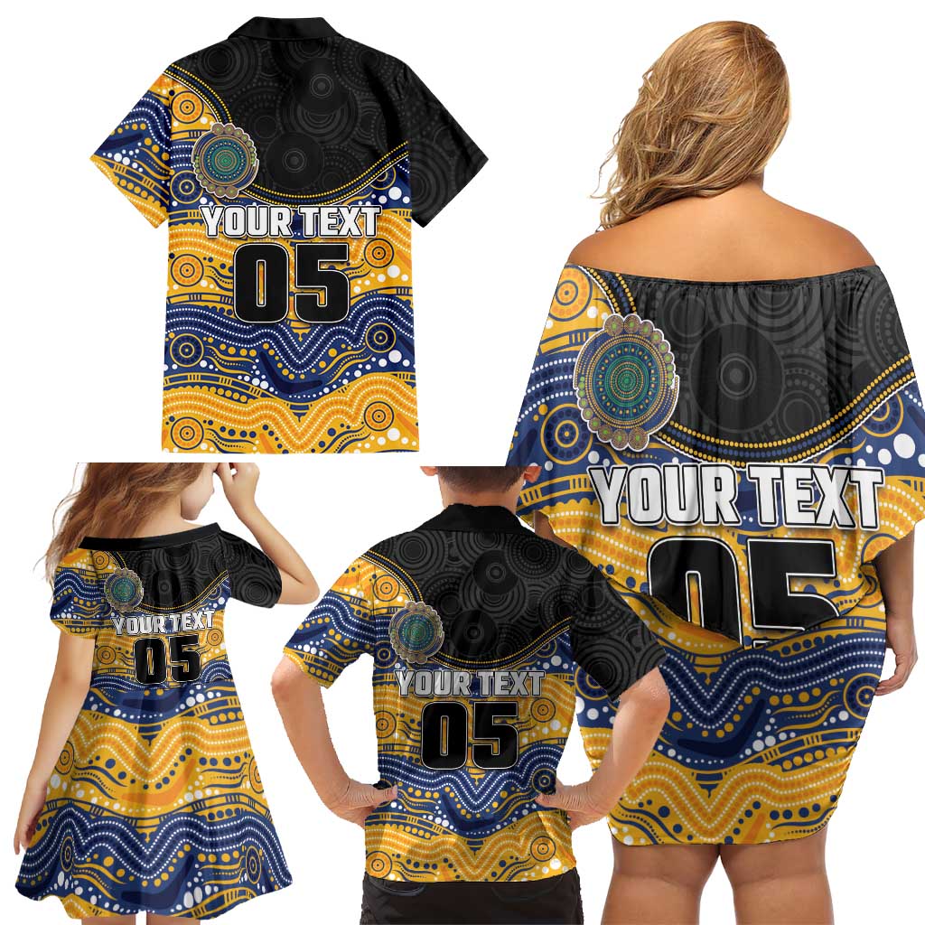 Custom Eels Family Matching Off Shoulder Short Dress and Hawaiian Shirt Eel Mascot With Aboriginal Indigenous