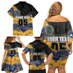 Custom Eels Family Matching Off Shoulder Short Dress and Hawaiian Shirt Eel Mascot With Aboriginal Indigenous