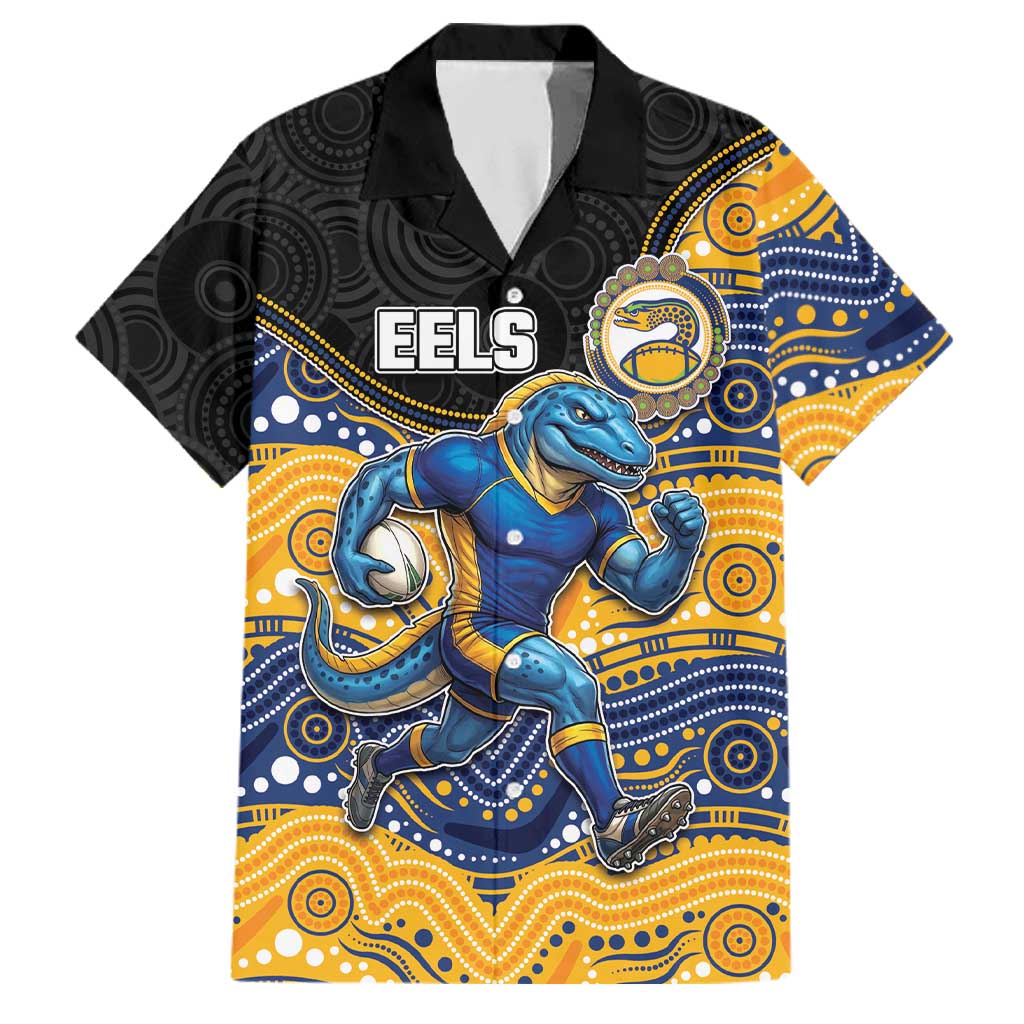 Custom Eels Family Matching Off Shoulder Short Dress and Hawaiian Shirt Eel Mascot With Aboriginal Indigenous