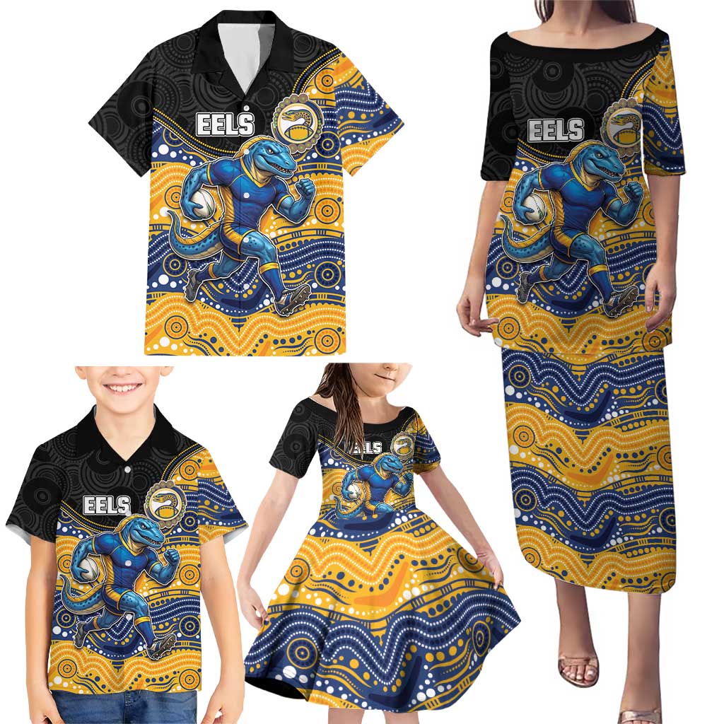 Custom Eels Family Matching Puletasi and Hawaiian Shirt Eel Mascot With Aboriginal Indigenous