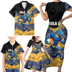 Custom Eels Family Matching Short Sleeve Bodycon Dress and Hawaiian Shirt Eel Mascot With Aboriginal Indigenous