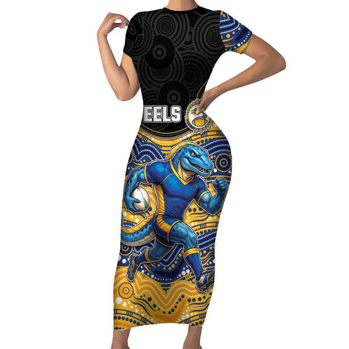 Custom Eels Family Matching Short Sleeve Bodycon Dress and Hawaiian Shirt Eel Mascot With Aboriginal Indigenous