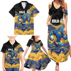 Custom Eels Family Matching Summer Maxi Dress and Hawaiian Shirt Eel Mascot With Aboriginal Indigenous