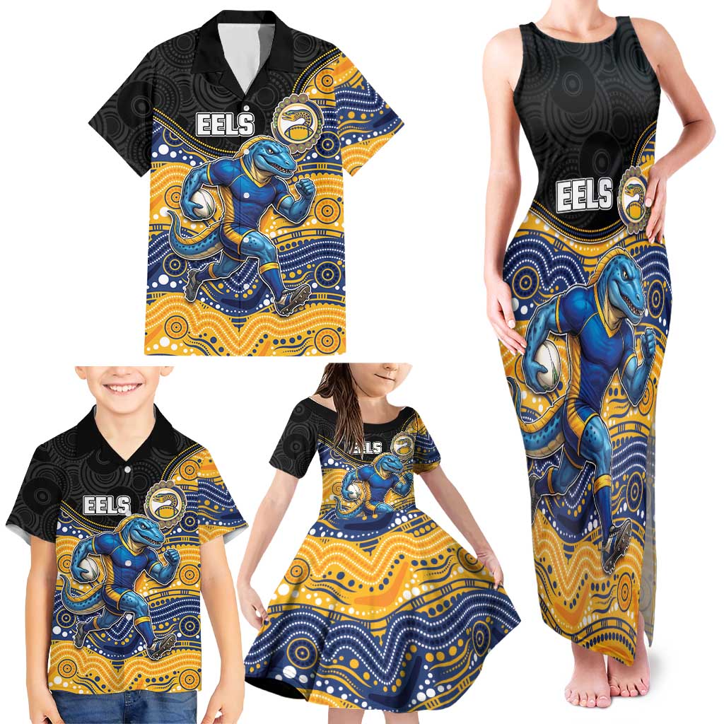 Custom Eels Family Matching Tank Maxi Dress and Hawaiian Shirt Eel Mascot With Aboriginal Indigenous