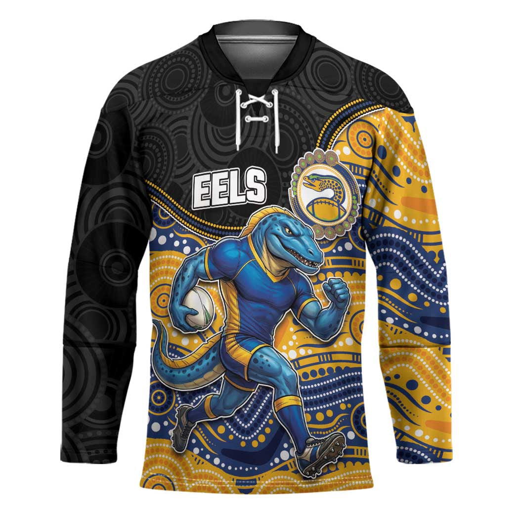 Custom Eels Hockey Jersey Eel Mascot With Aboriginal Indigenous