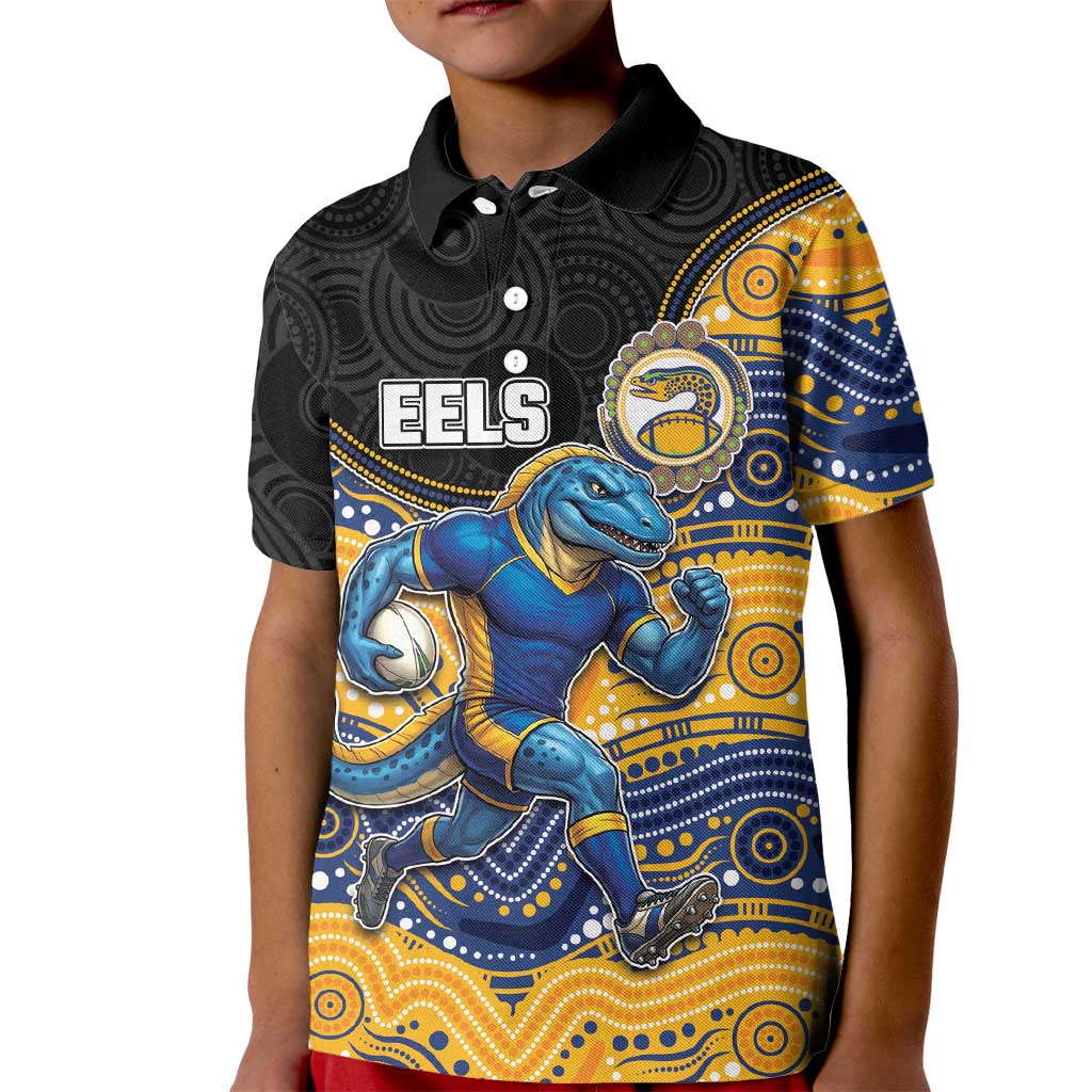 Custom Eels Kid Polo Shirt Eel Mascot With Aboriginal Indigenous