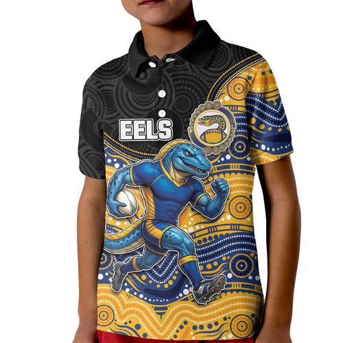Custom Eels Kid Polo Shirt Eel Mascot With Aboriginal Indigenous