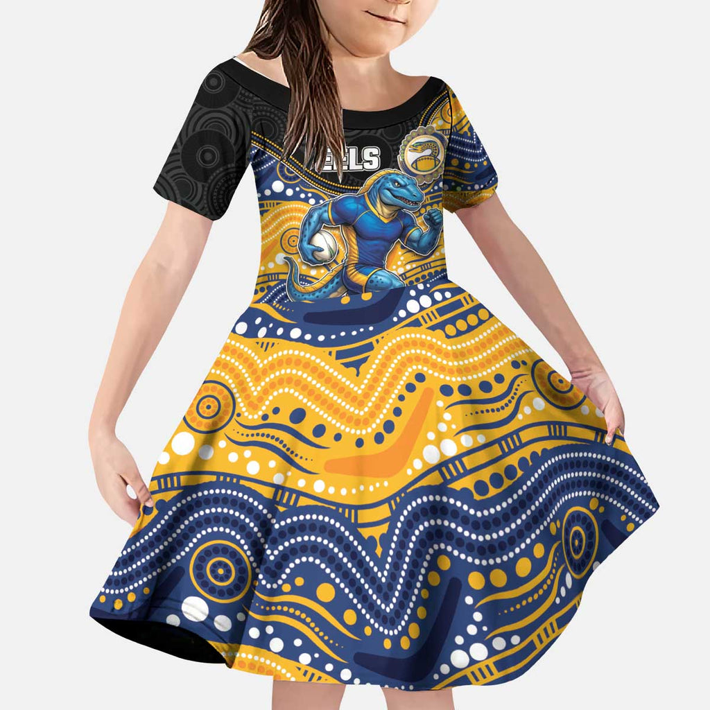 Custom Eels Kid Short Sleeve Dress Eel Mascot With Aboriginal Indigenous