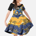 Custom Eels Kid Short Sleeve Dress Eel Mascot With Aboriginal Indigenous