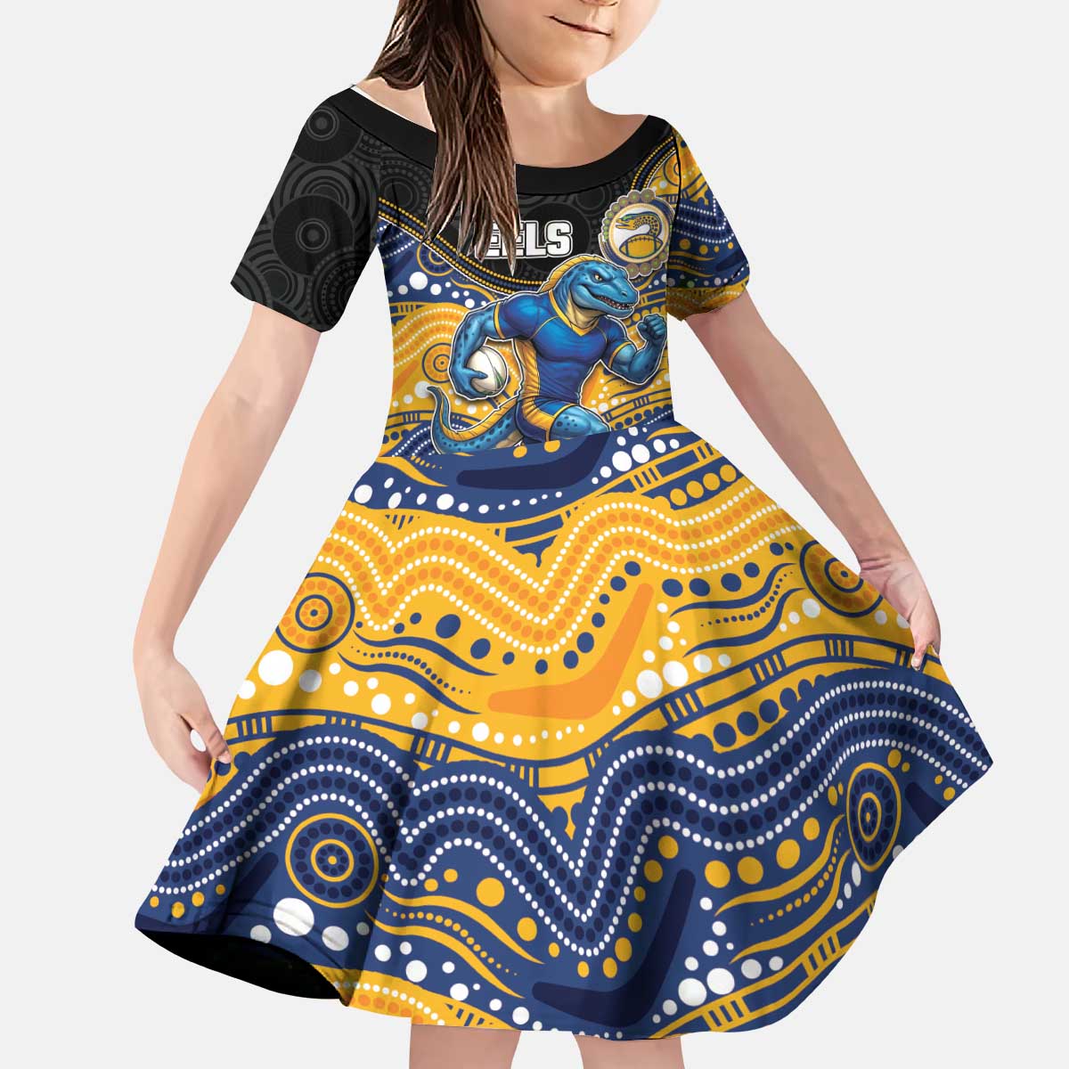 Custom Eels Kid Short Sleeve Dress Eel Mascot With Aboriginal Indigenous