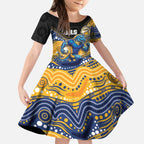Custom Eels Kid Short Sleeve Dress Eel Mascot With Aboriginal Indigenous
