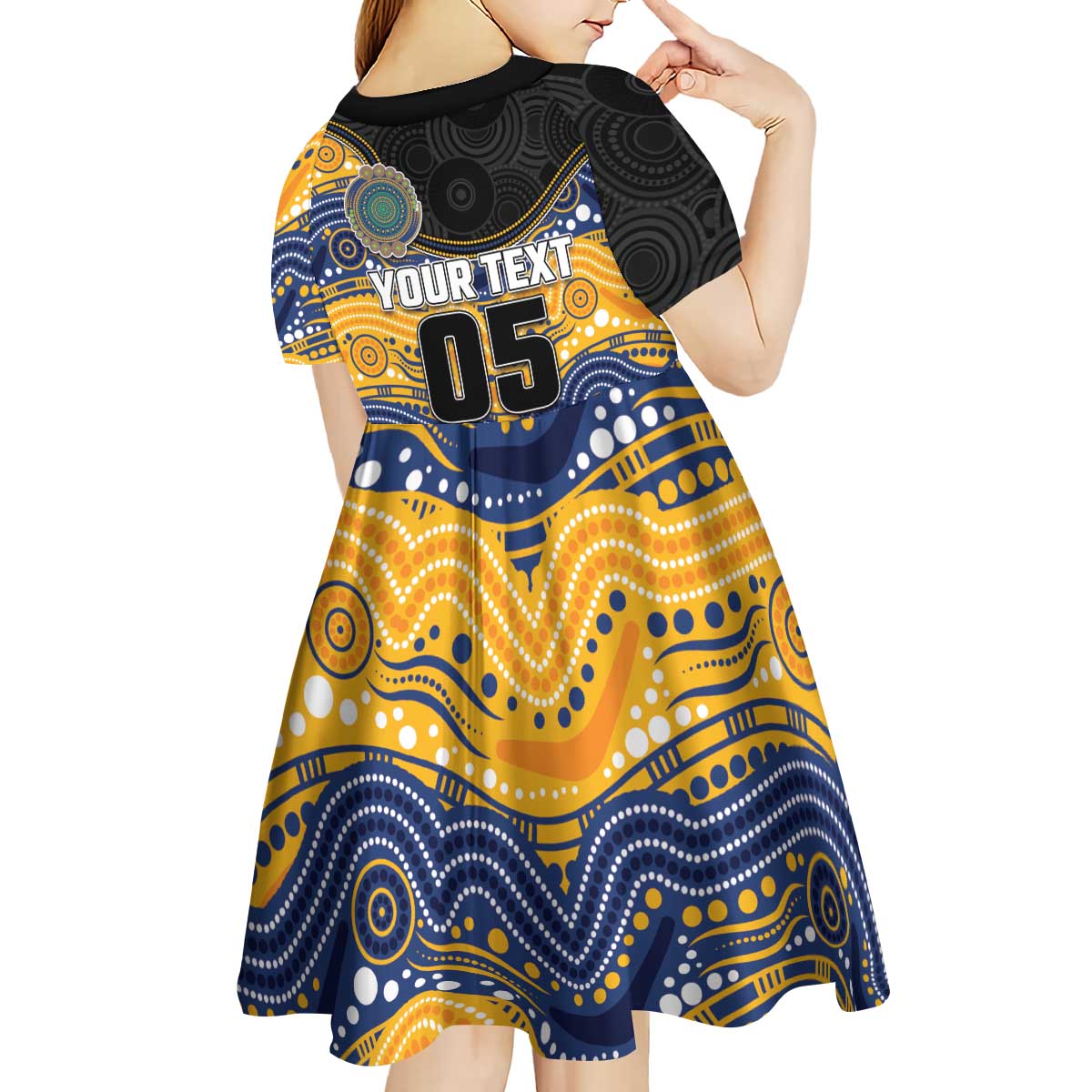 Custom Eels Kid Short Sleeve Dress Eel Mascot With Aboriginal Indigenous