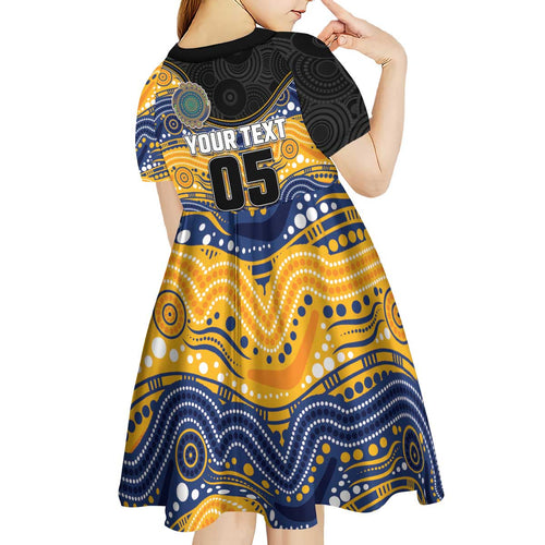 Custom Eels Kid Short Sleeve Dress Eel Mascot With Aboriginal Indigenous