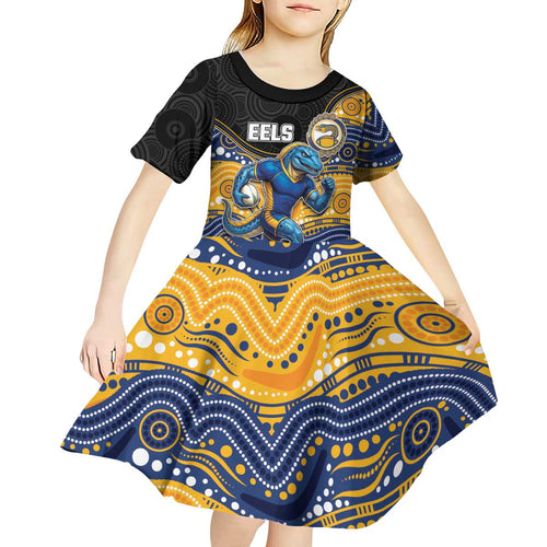 Custom Eels Kid Short Sleeve Dress Eel Mascot With Aboriginal Indigenous
