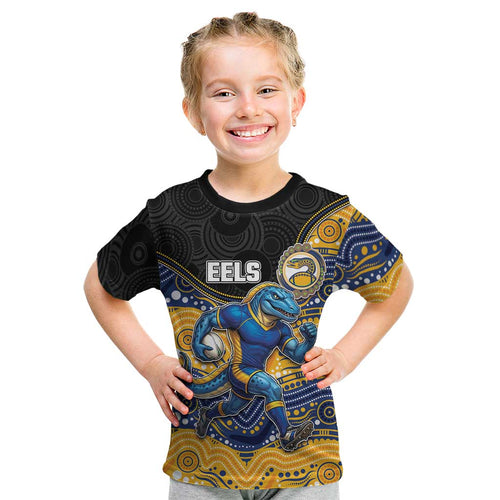 Custom Eels Kid T Shirt Eel Mascot With Aboriginal Indigenous