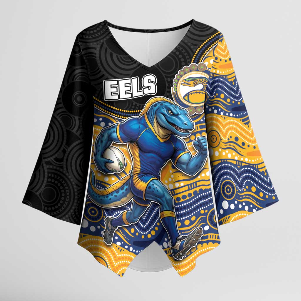 Custom Eels Kimono Sleeve Blouse Eel Mascot With Aboriginal Indigenous