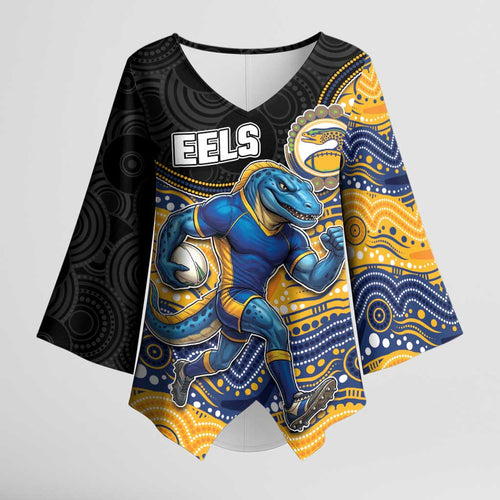 Custom Eels Kimono Sleeve Blouse Eel Mascot With Aboriginal Indigenous