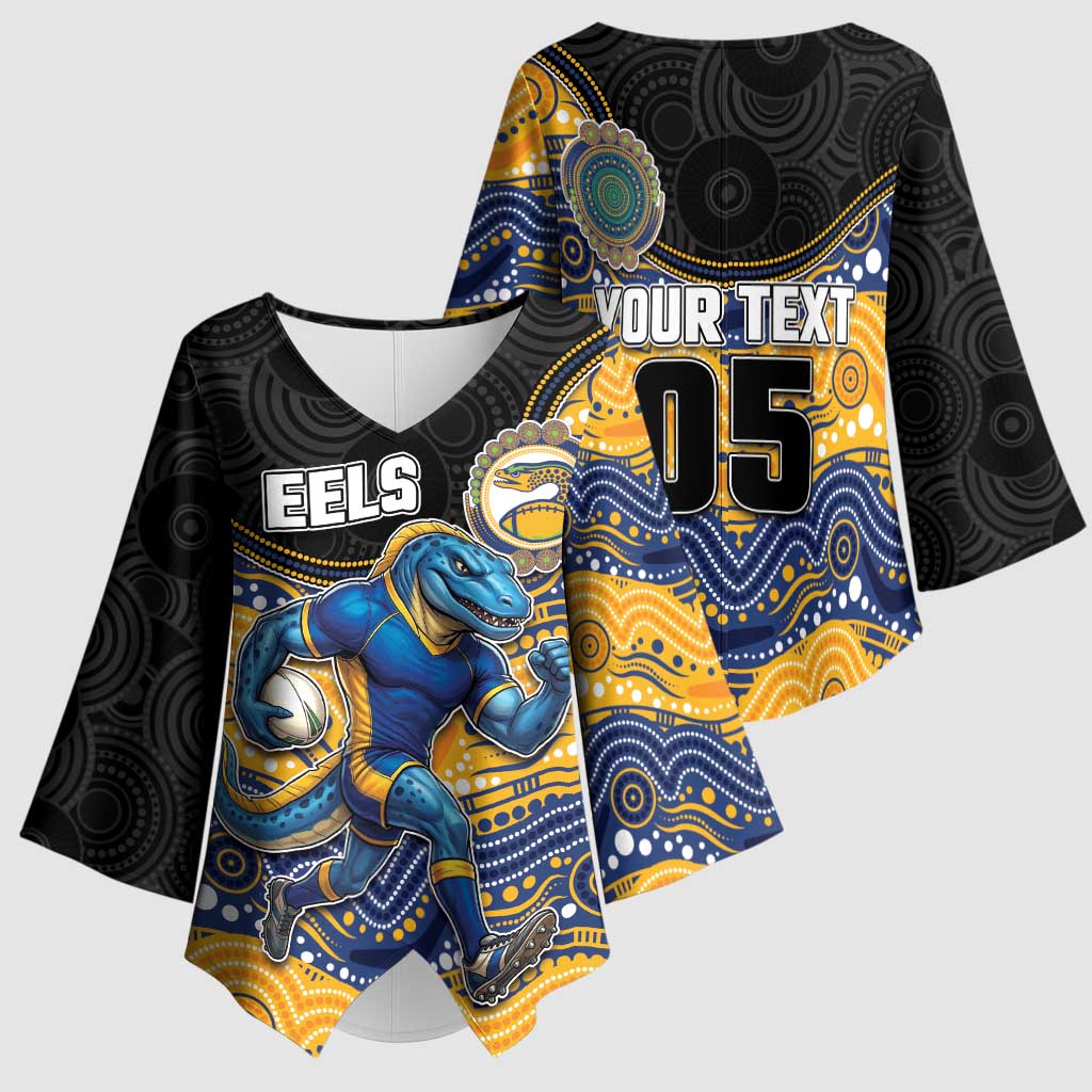 Custom Eels Kimono Sleeve Blouse Eel Mascot With Aboriginal Indigenous