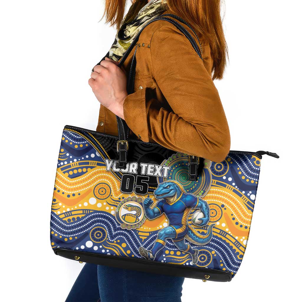Custom Eels Leather Tote Bag Eel Mascot With Aboriginal Indigenous