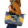 Custom Eels Leather Tote Bag Eel Mascot With Aboriginal Indigenous