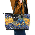 Custom Eels Leather Tote Bag Eel Mascot With Aboriginal Indigenous