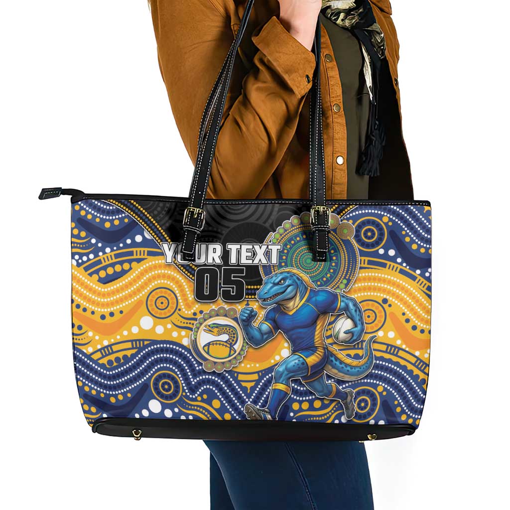 Custom Eels Leather Tote Bag Eel Mascot With Aboriginal Indigenous