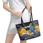 Custom Eels Leather Tote Bag Eel Mascot With Aboriginal Indigenous