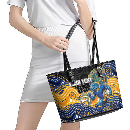 Custom Eels Leather Tote Bag Eel Mascot With Aboriginal Indigenous