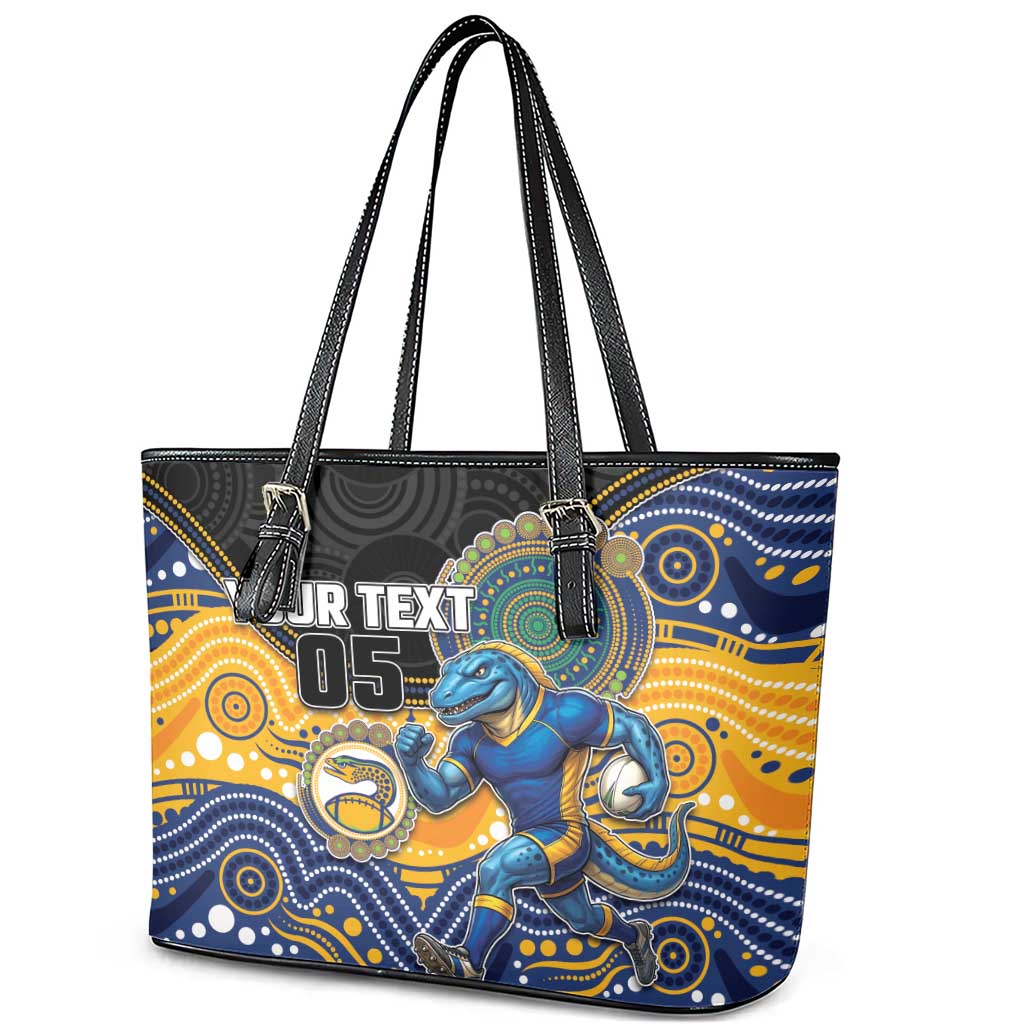 Custom Eels Leather Tote Bag Eel Mascot With Aboriginal Indigenous