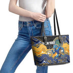 Custom Eels Leather Tote Bag Eel Mascot With Aboriginal Indigenous