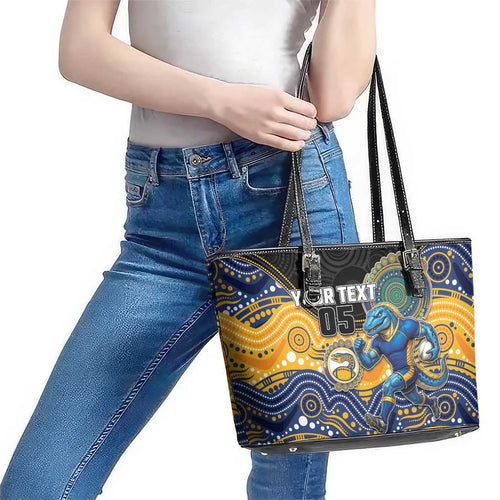Custom Eels Leather Tote Bag Eel Mascot With Aboriginal Indigenous