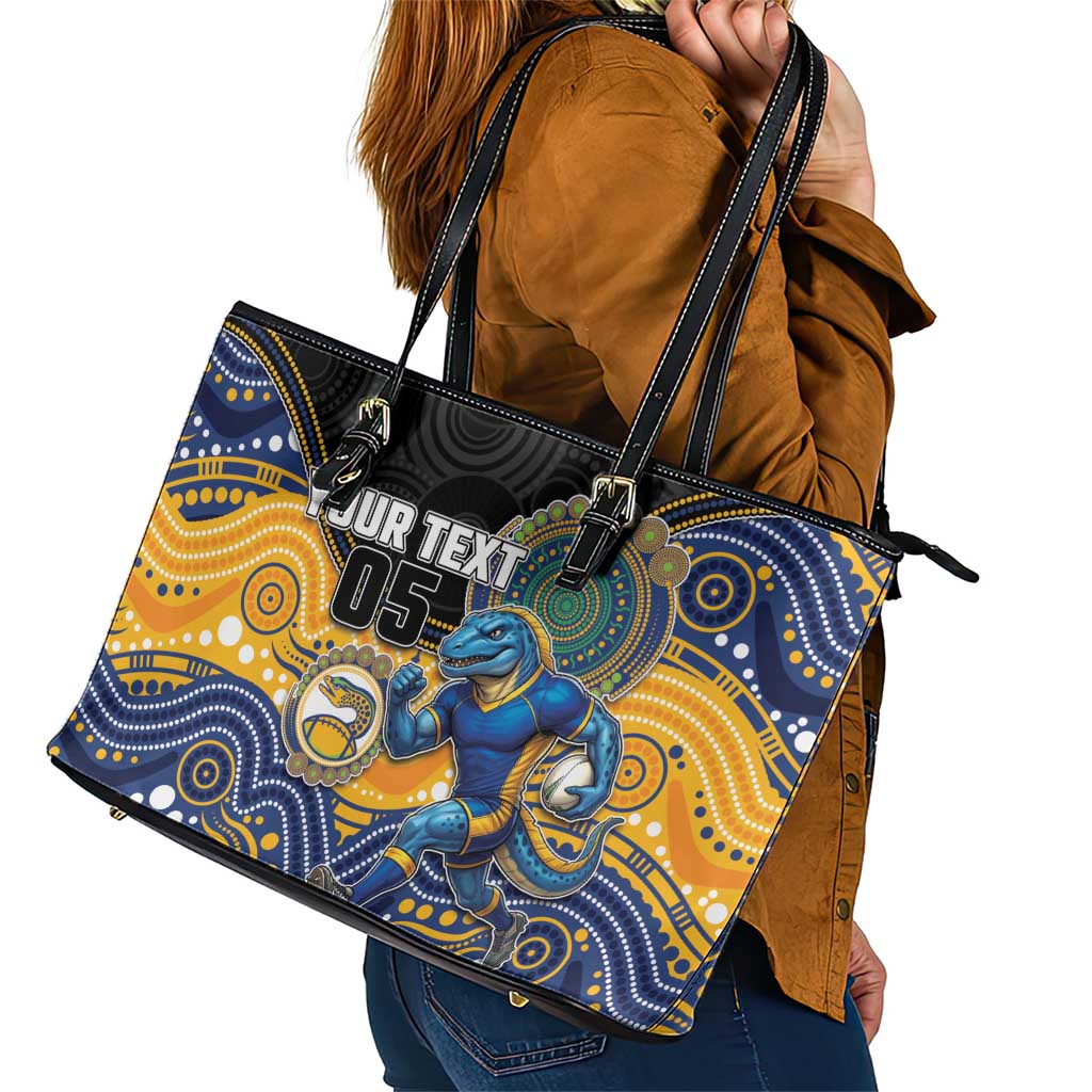 Custom Eels Leather Tote Bag Eel Mascot With Aboriginal Indigenous
