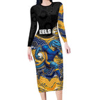 Custom Eels Long Sleeve Bodycon Dress Eel Mascot With Aboriginal Indigenous