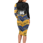 Custom Eels Long Sleeve Bodycon Dress Eel Mascot With Aboriginal Indigenous