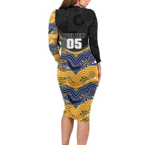 Custom Eels Long Sleeve Bodycon Dress Eel Mascot With Aboriginal Indigenous
