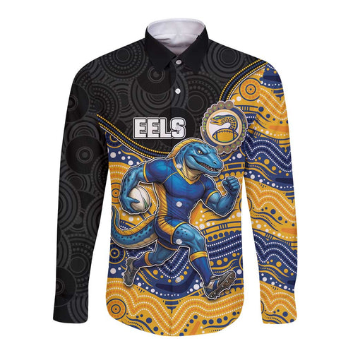 Custom Eels Long Sleeve Button Shirt Eel Mascot With Aboriginal Indigenous