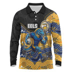 Custom Eels Long Sleeve Polo Shirt Eel Mascot With Aboriginal Indigenous