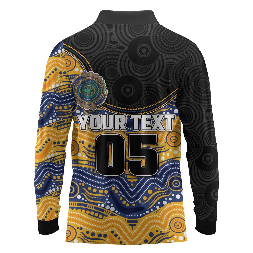 Custom Eels Long Sleeve Polo Shirt Eel Mascot With Aboriginal Indigenous