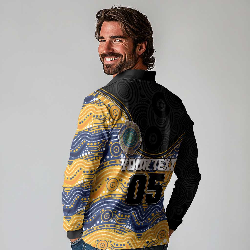 Custom Eels Long Sleeve Polo Shirt Eel Mascot With Aboriginal Indigenous