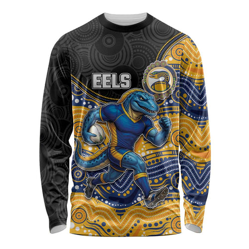 Custom Eels Long Sleeve Shirt Eel Mascot With Aboriginal Indigenous