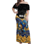 Custom Eels Off Shoulder Maxi Dress Eel Mascot With Aboriginal Indigenous