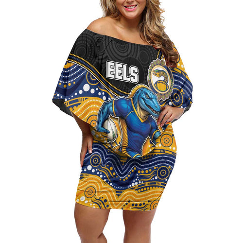 Custom Eels Off Shoulder Short Dress Eel Mascot With Aboriginal Indigenous
